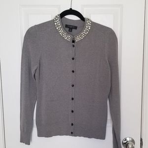 Ann Taylor Gray Cardigan with Pearl Embellishments